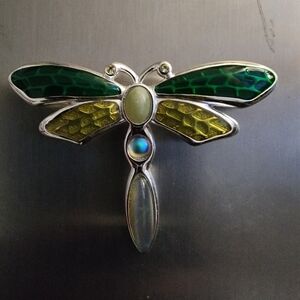 Vintage MONET White Enamel Silver Tone Dragonfly Brooch, Pin
